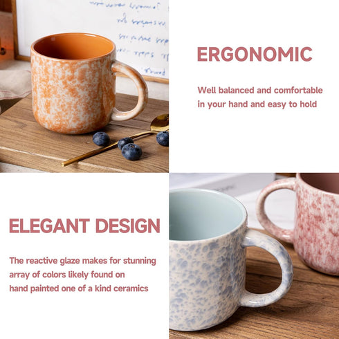 12 OZ Set 6, Set MONITO Coffee Mugs of Modern Coffee Mugs with handle for Tea/Latte/Cappuccino/Milk/Cocoa.