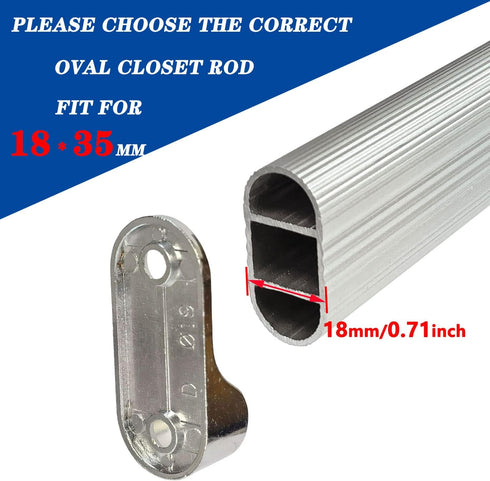 10Pcs Zinc Alloy Oval Closet Rod End Supports, Fit Oval Rod 18 x 35 mm