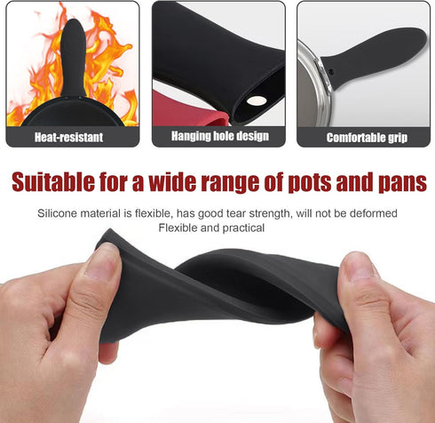 2 Pack Silicone Pan Handle Sleeve, Heat Resistant Cast Iron Skillet Handle Covers for Kitchen Cookware