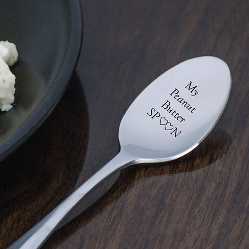 My Peanut Butter Spoon - Engraved Stainless Steel Spoon with Two Little Heart - Unique Gifts for Boy Girl Mom Dad Kids