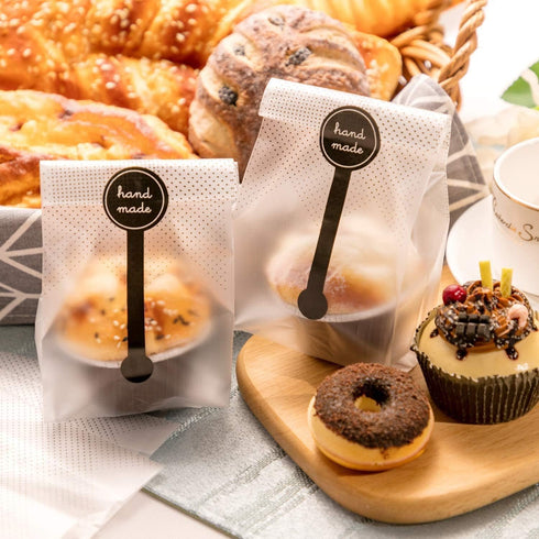 (200Pcs) 100pcs Translucent Plastic Bakery Bags with 100pcs Handmade Stickers for Cookie Cake Wrapping