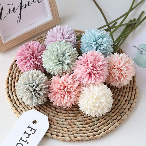 Artificial Chrysanthemum Ball Flowers Bouquet 10pcs Champagne for Home Office Parties and Wedding