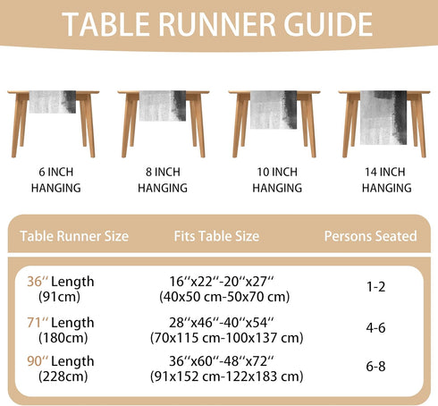 AILUER 13"x 71") Black Grey Table Runners Rustic Farmhouse Linen Table Runners Abstract Art Retro Coffee Table Runner