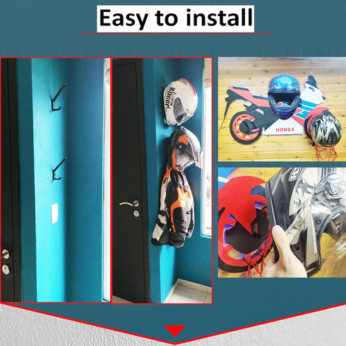 Pmsanzay 2 Pack Motorcycle Helmet Hook, Multi-Purpose Jacket Hanger, Wall Mount Rack for Keys, Bags, Cloth Display