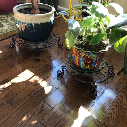 2 Pack 12"x3.1" Black Plant Stand for Flower Pot Heavy Duty Potted Holder Indoor Outdoor Metal Rustproof Iron Garden