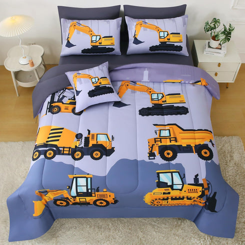 Sets Kids,8 3D Set Set,Trucks JQinHome Construction Full Bedding for Boys Piece Bed in A Bag Cartoon Car Excavator
