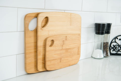 Lipper International Bamboo Wood Thin Cutting Board with Oval Hole, Assorted Sizes, Set of 3