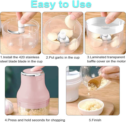 Electric Garlic Chopper, 250ML Mini Portable Veggie Chopper, Wireless Food Processor for Vegetables