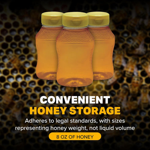 8 oz 24-Pack Mann Lake Refillable Hourglass Honey Jars | Plastic Containers with Yellow Flip-Top Lids | Empty Bottles