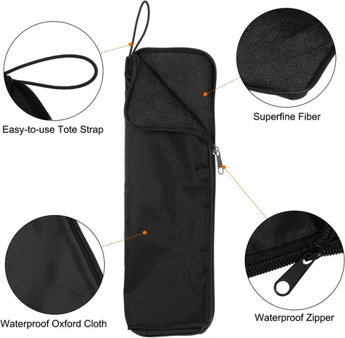 Wet Umbrellas Bag 15"x5" Superfine Fiber Reversible Sleeve Cover, Portable Waterproof Case for Travel - Black