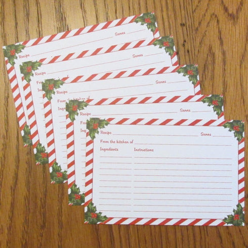 50 Double-Sided 4x6 Recipe Cards with Christmas Holly Design for Holiday Recipes