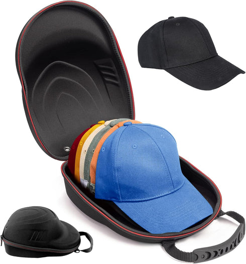 Glamgen Hard Hat Case for Baseball Caps, Travel Carrier with One Black Cap, Adjustable Shoulder Strap