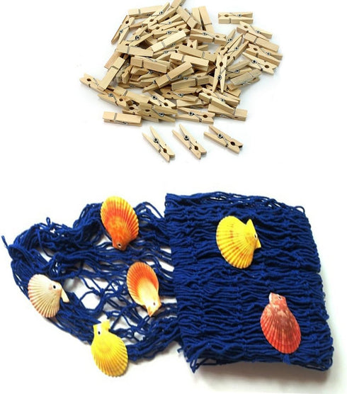 Nautical Fish Net Photo Hanging Display Frames with Sea Shells and Clips for Ocean Theme Party Decorations