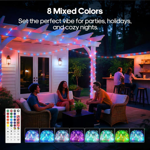 66FT 200 24 (66FT 7mm) Rope Lights for Outside, LED Color Changing Rope Lights with Plug & Remote Colors RGB Twinkle