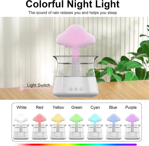 cjc Cloud Rain Humidifier for bedroom with Soothing Rain Sounds Sleep Aid, Waterfall Night Light, Mushroom Design Air
