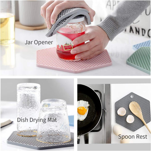 4 Pack Silicone Trivet Mats, DIY Dish Drying Mat, Non-Slip & Heat Resistant Kitchen Hot Pads for Countertops