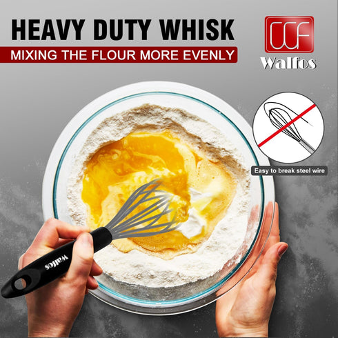 Walfos Whisk, Silicone Whisks Set of 5, Mini Stainless Steel Whisk and Non Scratch Coated Whisks for Blending