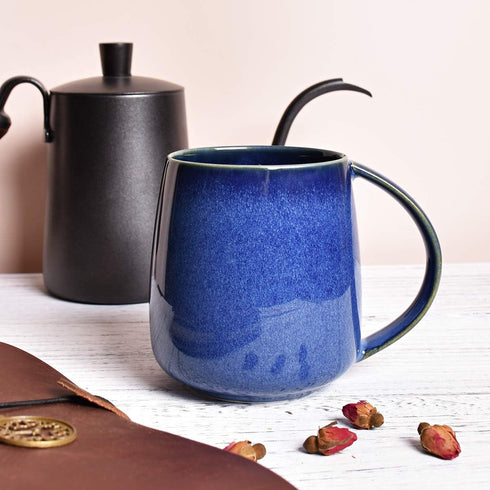 Bosmarlin 13 oz Ceramic Coffee Mug, Blue Tea Cup for Home and Office, Dishwasher and Microwave Safe