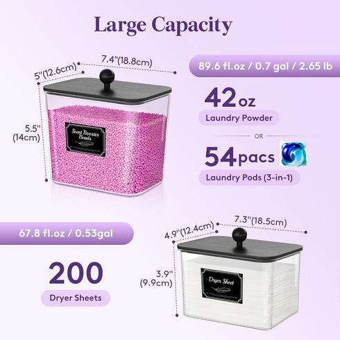 3 2600 +2000ml/0.53+0.7gal Lifewit Pcs Laundry Pods Container with Bamboo Lid, Dryer Sheet Holder, Laundry Room