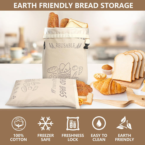 BATJA ZYQGH 2 Pack 100% 100% Reusable Bread Bag for Homemade Sourdough, XL Capacity, Keep Freshness, Portable sourdough
