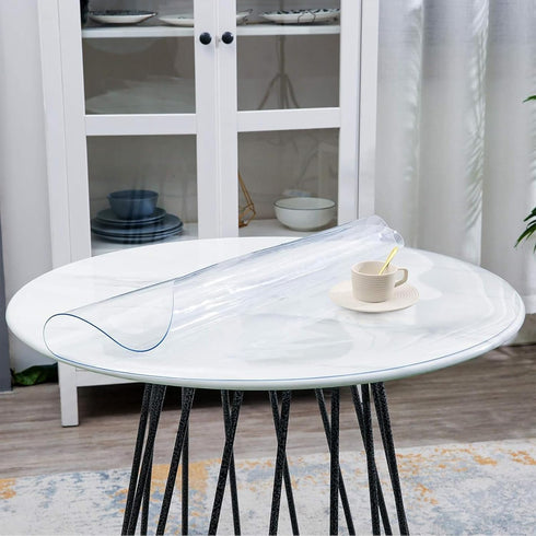 AimerGro 20 Inch 1.5mm Clear Plastic Table Cover Round Thick Vinyl PVC Dining Table Pad Protector Crystal Tablecloth