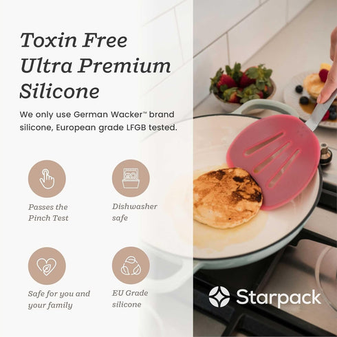 Starpack 'Flex & Flip' Silicone Turner Spatula (Wide) - High Heat Resistant for Cooking, LFGB Grade Non Stick