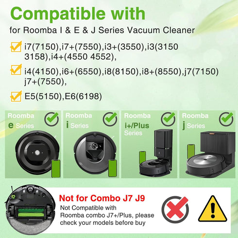 Replacement Parts for i'Robot Roomba i3 i7 E5 j7 i4 i7+ i3+ i4+ i6 i6+ i8 i8+ E6 E7, 2 Set Rubber Brushes & 8 HEPA