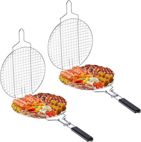 Yungyan 2 Pcs Grill Basket for Outdoor BBQ, Stainless Steel Portable Rack for Fish, Vegetables, and Steak Cooking