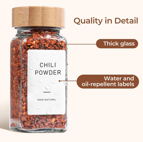 4 oz 6Pcs Set, ComSaf Glass Spice Jars with Label, Empty Spice Containers with Bamboo Lids, Square Seasoning Containers