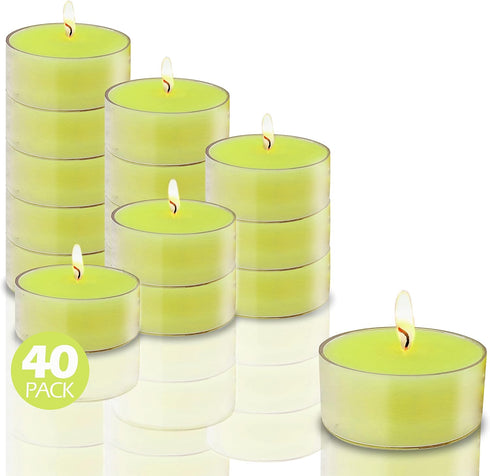 Olive Oil Tea Light Candles - 40 Pack - Clear Cup Unscented Travel Decorative Candle