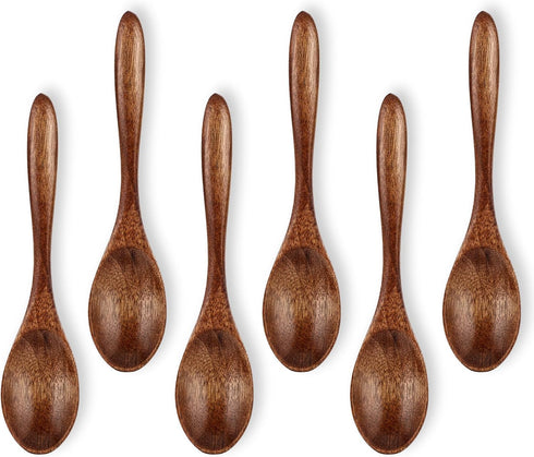 6Pcs Small Wooden Spoons, 5.5 Inches Honey Spoons, Little Wooden Utensils Set for Cooking Soup Tea