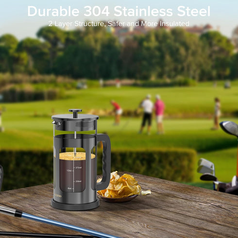 304 4 100% 21 French Press Coffee Maker, French Press Stainless Steel with Filter, Heat Resistant Durable, Easy