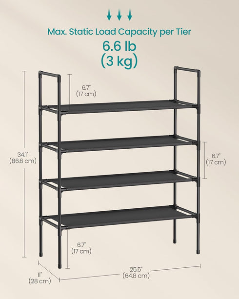 4-Tier Closet, ULSH044BH02 SONGMICS Shoe Rack, Shoe Storage for Hallway Slim and Space-Saving, Metal Frame, Non-Woven