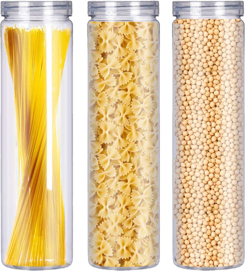 FEOOWV Set of 3Pcs Clear Plastic Food Storage Jar with Lid, Round Transparent Container for Spaghetti, 2.1" Diameter