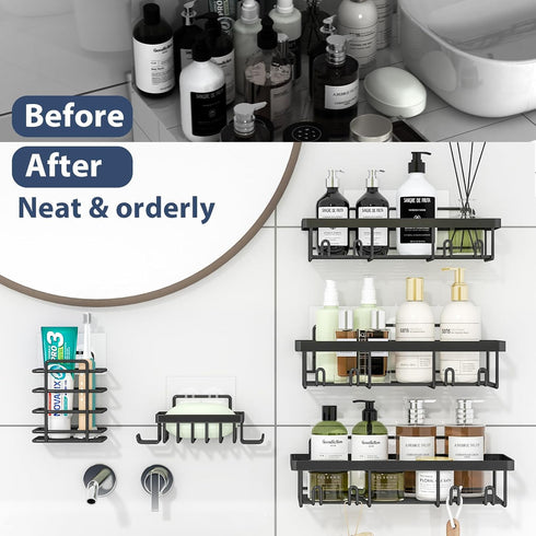 Shower Caddy - 5 Pack Organizer Rack for Inside Shower, Self Adhesive Large Capacity Rustproof Stainless Steel