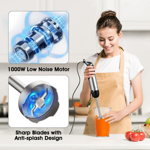 KOIOS 1000W Upgraded Immersion Blender, 12-Speed Handheld 5 in 1 Stick Blender with 304 Stainless Steel Blade, Food