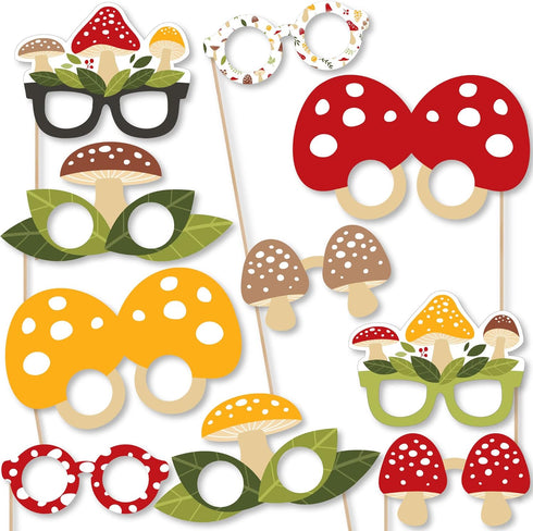 Big Dot of Happiness Wild Mushroom Glasses and Masks Photo Booth Props