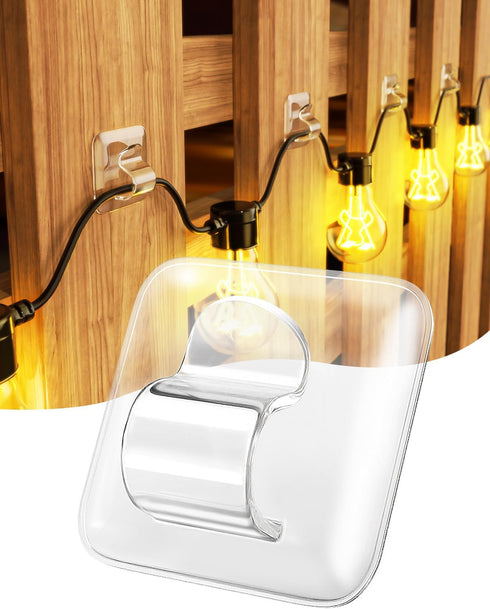 LZC Hooks for Outdoor String Lights Clips: 25 Pack Square Clear Large Heavy