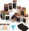 Yangbaga 12Pcs Glass Spice Jars with Labels - 4oz Empty Square Bottles with Acacia Wood Lid & Shaker Lids