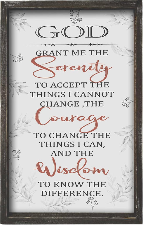 Buecasa Farmhouse God Serenity Prayer Wall Decor Sign, Religious Bible Verse Wall Art with Rustic Solid Wood Frame