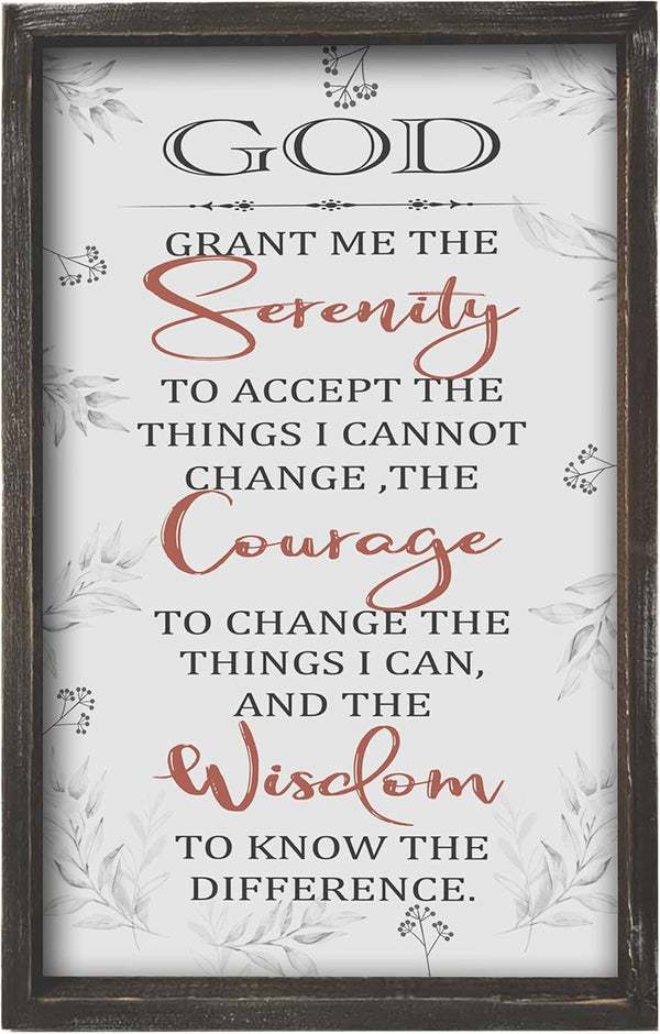 Buecasa Farmhouse God Serenity Prayer Wall Decor Sign, Religious Bible Verse Wall Art with Rustic Solid Wood Frame
