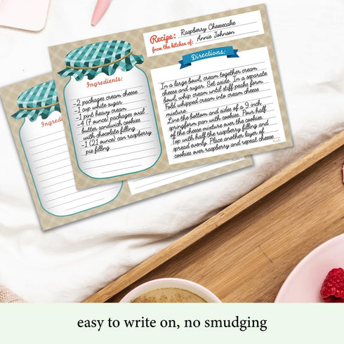 Neatz Mason Jar Recipe Cards - 50 Double Sided Cards, 4x6 inches, Thick Card Stock