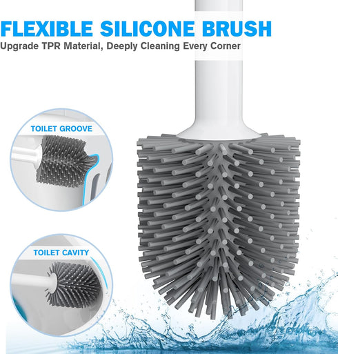 Toilet Plunger and Brush Set, 2-in-1 Heavy Duty Toilet Plunger with Silicone Bowl Brush and Ventilated Holder, White &