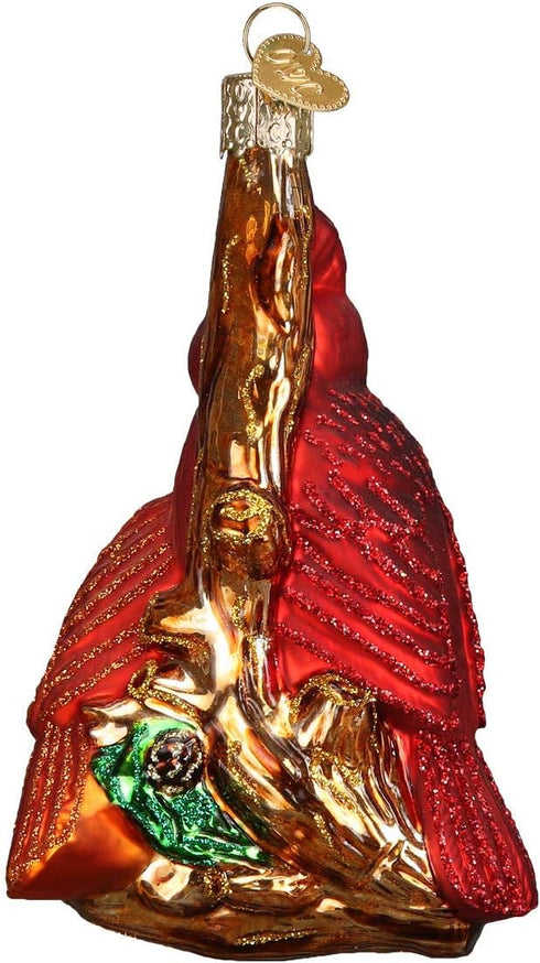 Old World Christmas Pair Bird Watcher Collection Glass Blown Ornaments, Northern Cardinal