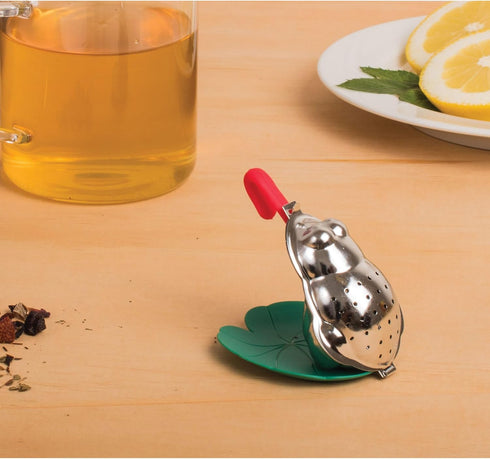 HIC Tea Infuser with Drip Tray, Frog and Lily Pad, 18/8 Stainless Steel, BPA-Free Plastic