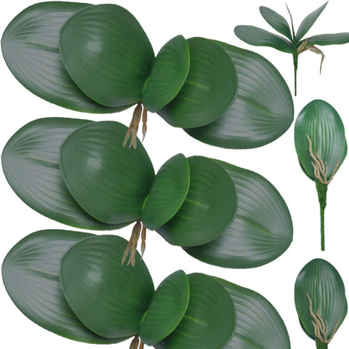 FagusHome 6 PCS Green Artificial Phalaenopsis Orchids Leaves, Faux Orchids Leaf 11 Inches