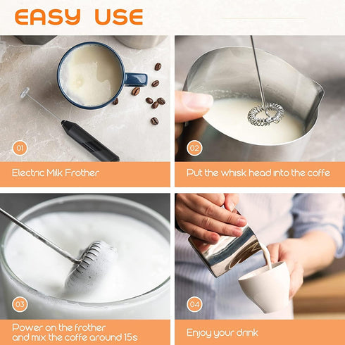 KIEUN Milk Frother for Coffee, Handheld Battery Operated Electric Milk Frother for Coffee, Latte, Hot Chocolate, Macha
