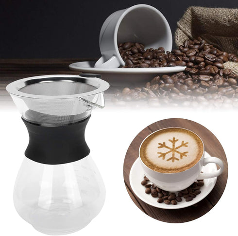 Fdit Reusable Glass Coffee Pot with Stainless Steel Filter, Manual Drip Coffee Maker Set (400ml)