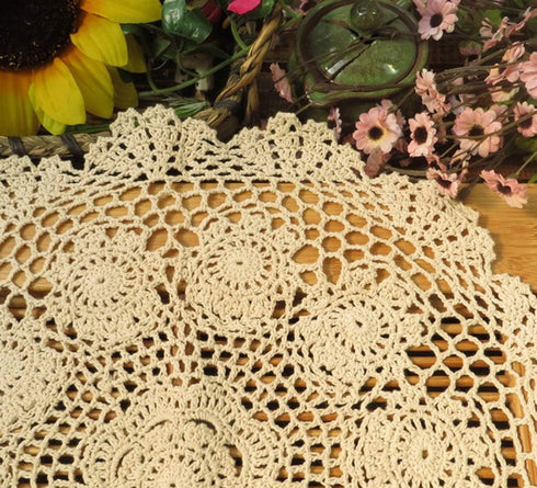 Damanni Beige Handmade Crochet Lace Tablecloth Doilies, Round, 16 Inch, 2PCS