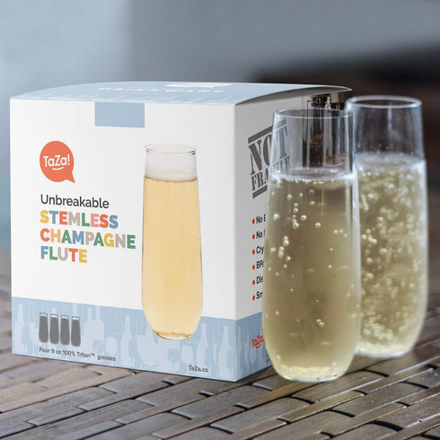 Unbreakable Stemless Champagne Flutes 9oz, Set of 4 Shatterproof Tritan Plastic Glasses, Reusable Dishwasher Safe